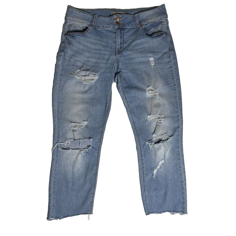 Refuge Light Wash Distressed Ripped Raw Hem Skinny Jeans 12 Grunge Alt Edgy
